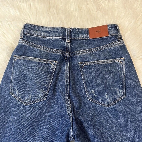 Zara Slim Leg Mom Fit Jeans Blue High Rise Womens Size 2 - Picture 4 of 6
